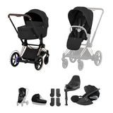 Cybex e-PRIAM Fold Cot Travel System Bundle - Comfort Sepia Black & Rose Gold Frame