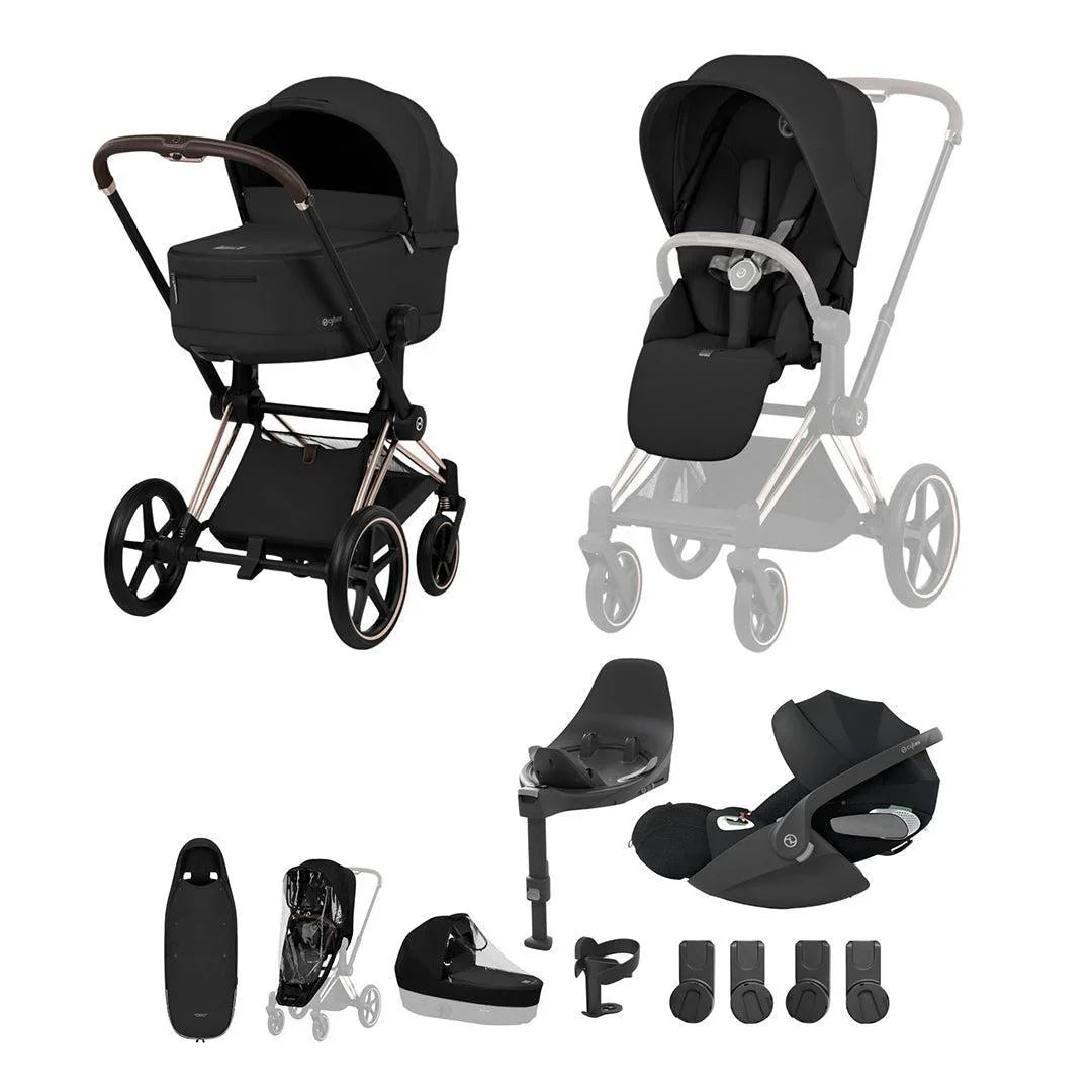 Cybex PRIAM Fold Cot Ultimate Travel System Bundle - Comfort Sepia Black & Matt Black Frame