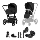 Cybex PRIAM Fold Cot Travel System Bundle  - Comfort Sepia Black & Matt Black Frame