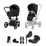 Cybex PRIAM Fold Cot Travel System Bundle - Comfort Sepia Black & Rose Gold Frame