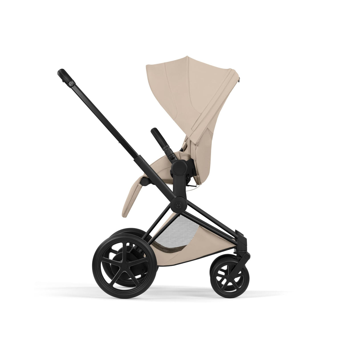 Cybex e-PRIAM Fold Cot Travel System Bundle - Style Cozy Beige & Chrome Brown Frame