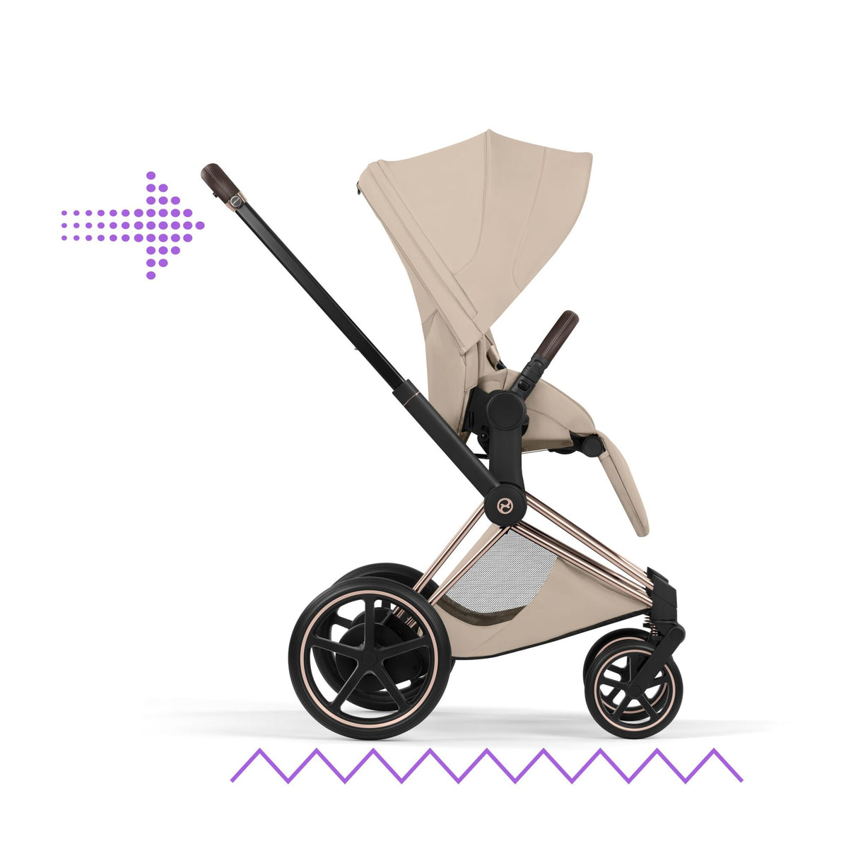 Cybex ePriam Style Pushchair - Cozy Beige with Rose Gold Frame