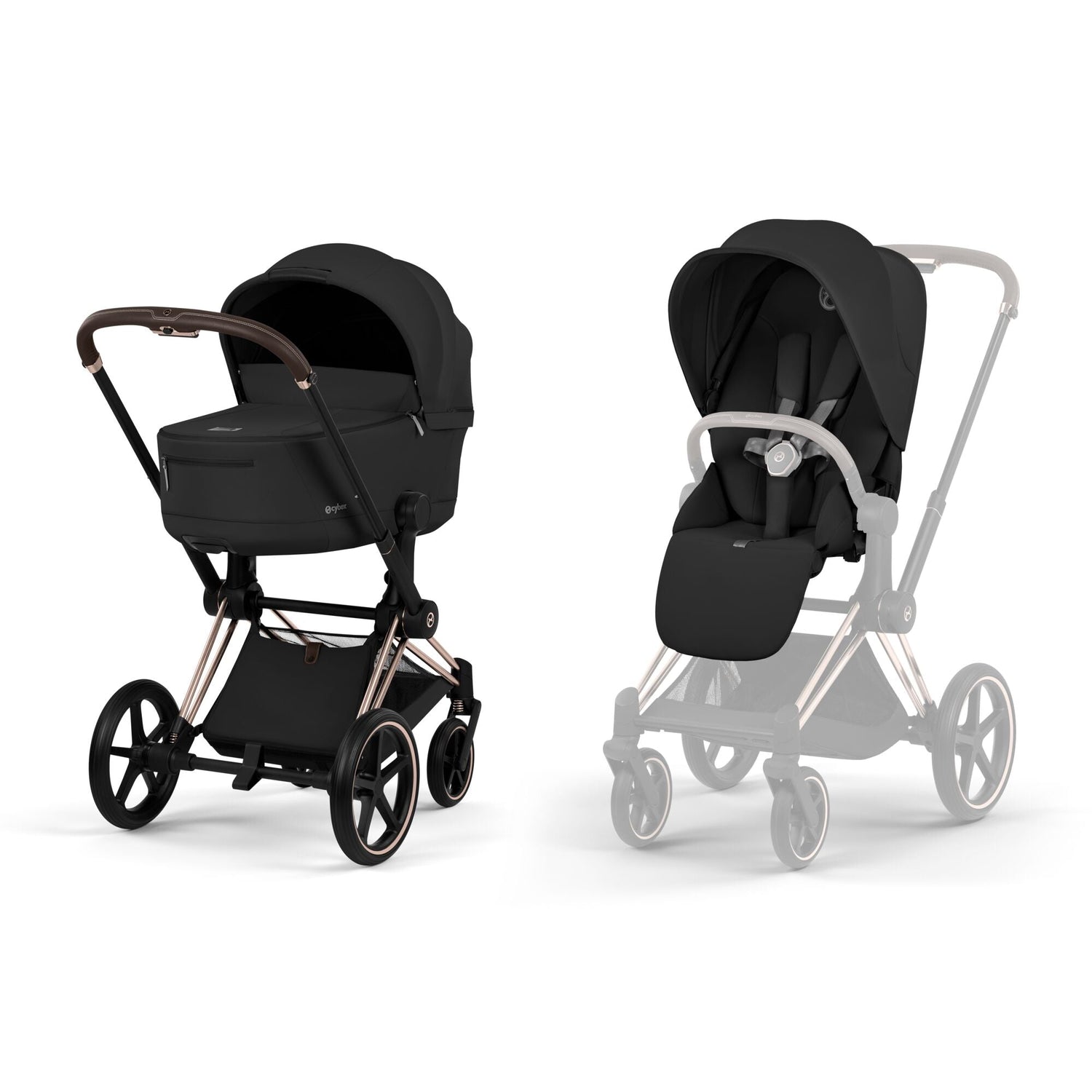 Cybex Priam Comfort Set  (Pushchair & Carrycot) - Sepia Black with Rose Gold Frame