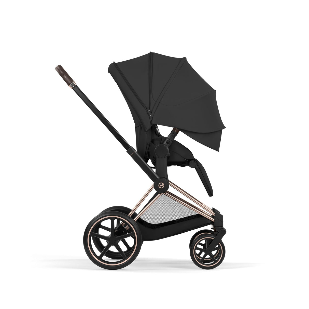 Cybex PRIAM Fold Cot Travel System Bundle - Comfort Sepia Black & Rose Gold Frame