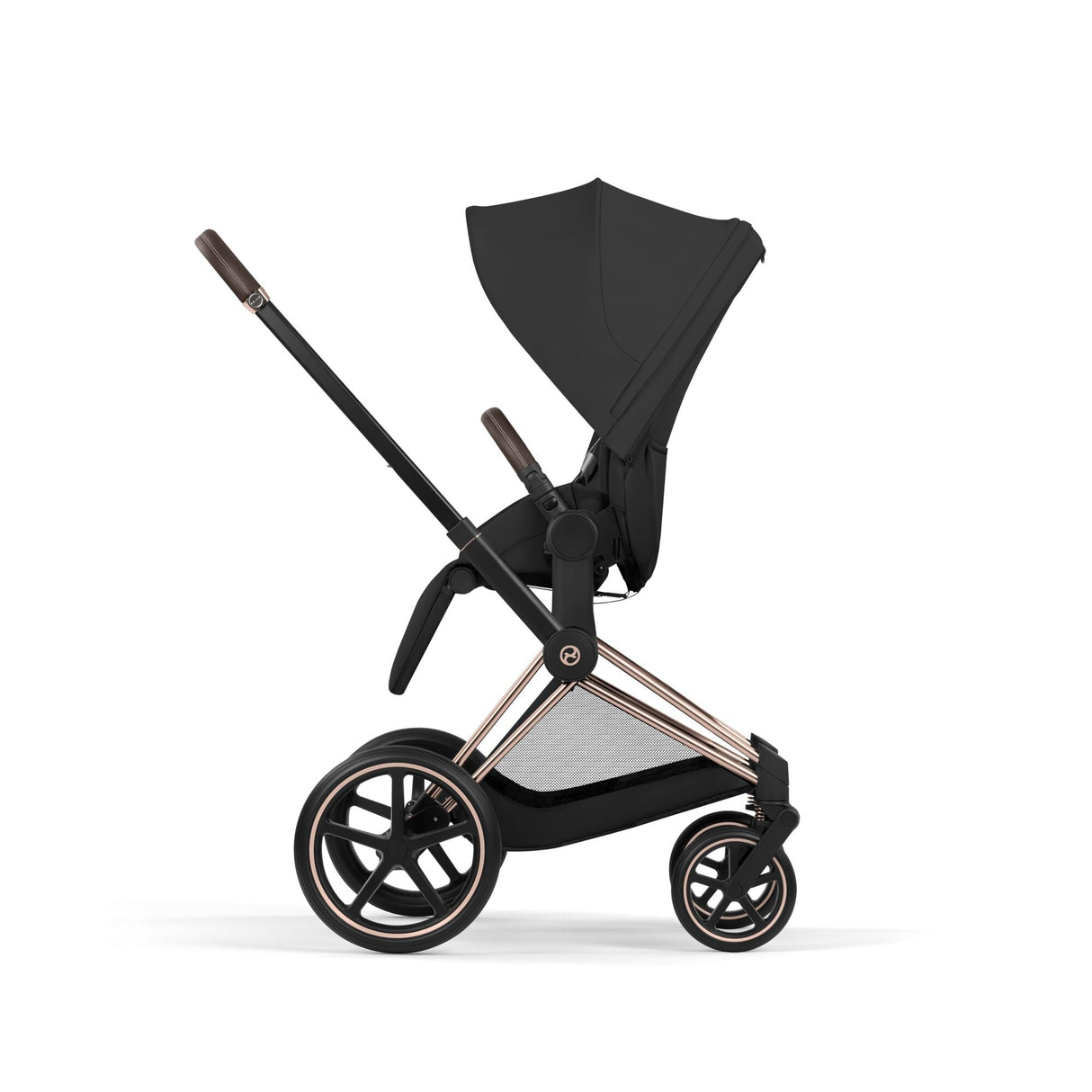 Cybex PRIAM Fold Cot Travel System Bundle - Comfort Sepia Black & Rose Gold Frame