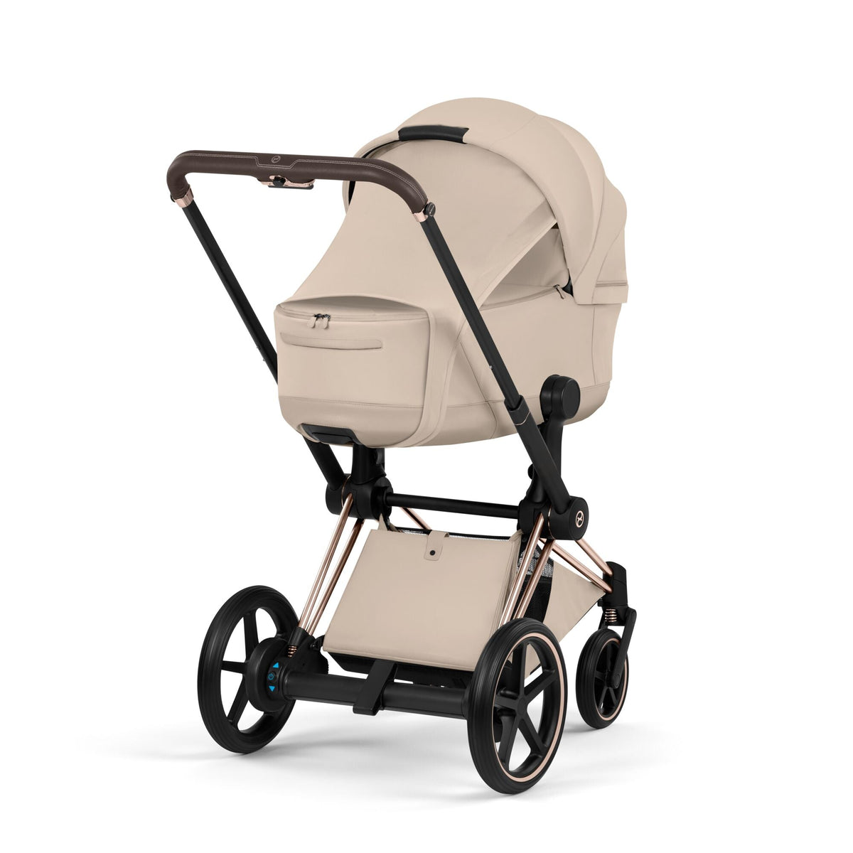 Cybex e-PRIAM Fold Cot Travel System Bundle - Style Cozy Beige & Chrome Brown Frame
