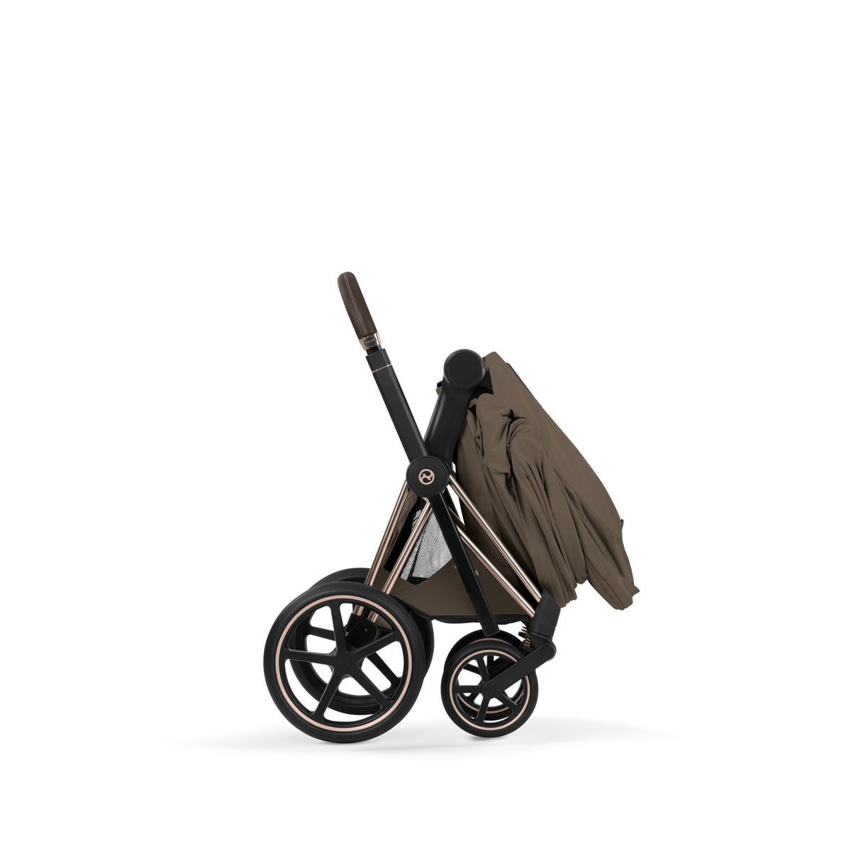 Cybex PRIAM Fold Cot Travel System Bundle - Style Coconut Brown & Rose Gold Frame