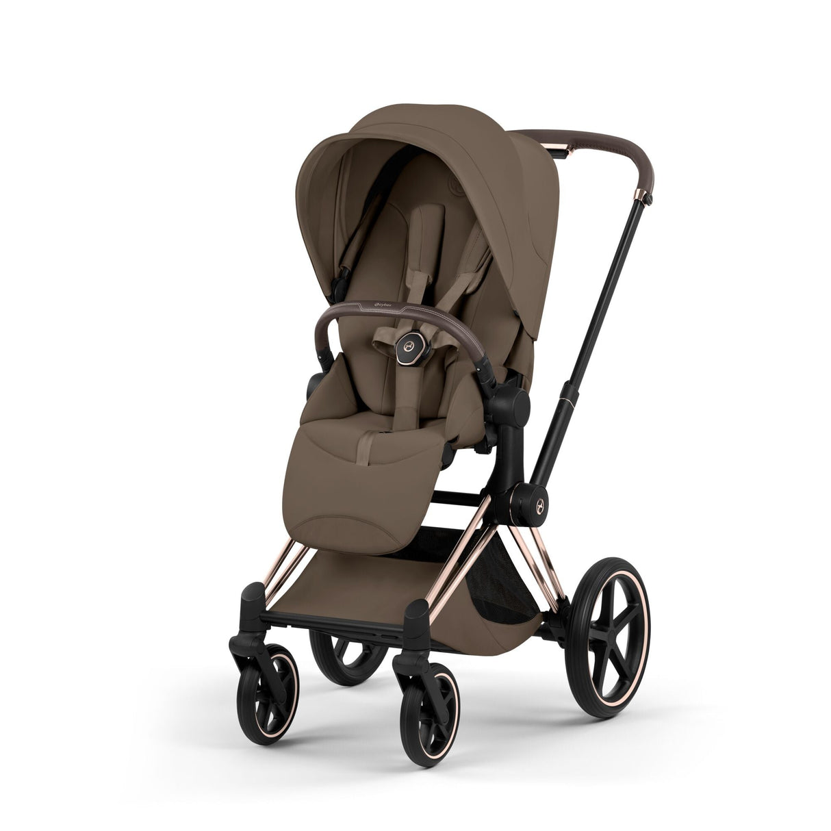 Cybex PRIAM Fold Cot Ultimate Travel System Bundle - Style Coconut Brown & Rose Gold Frame