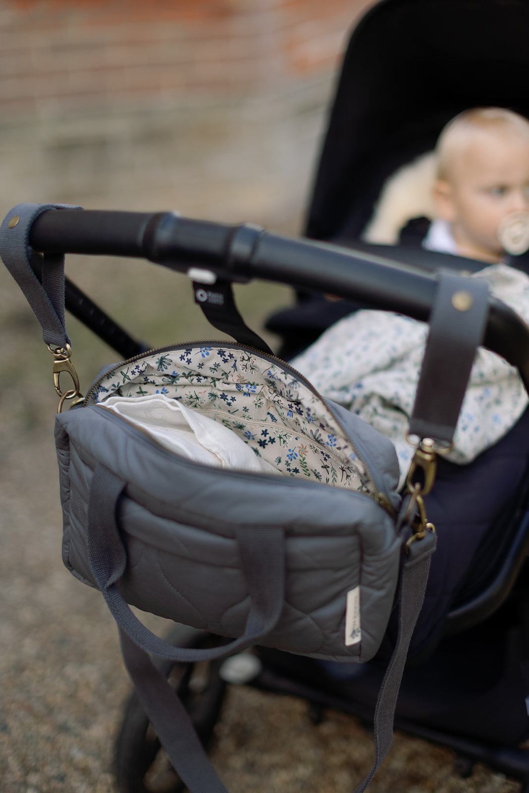 Ralphie Bear Quilted Changing Stroller Bag -Slate/Wildflower