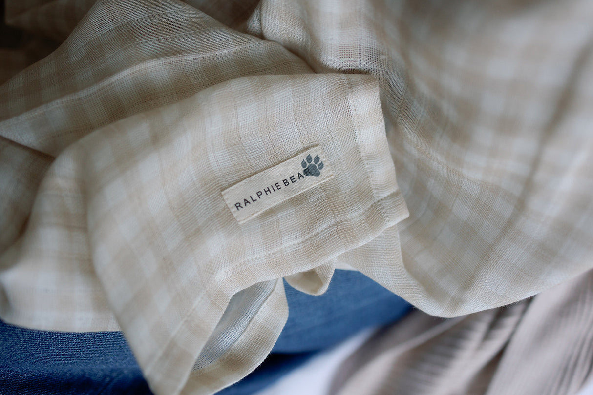 Gingham Beige Large Swaddle Muslin