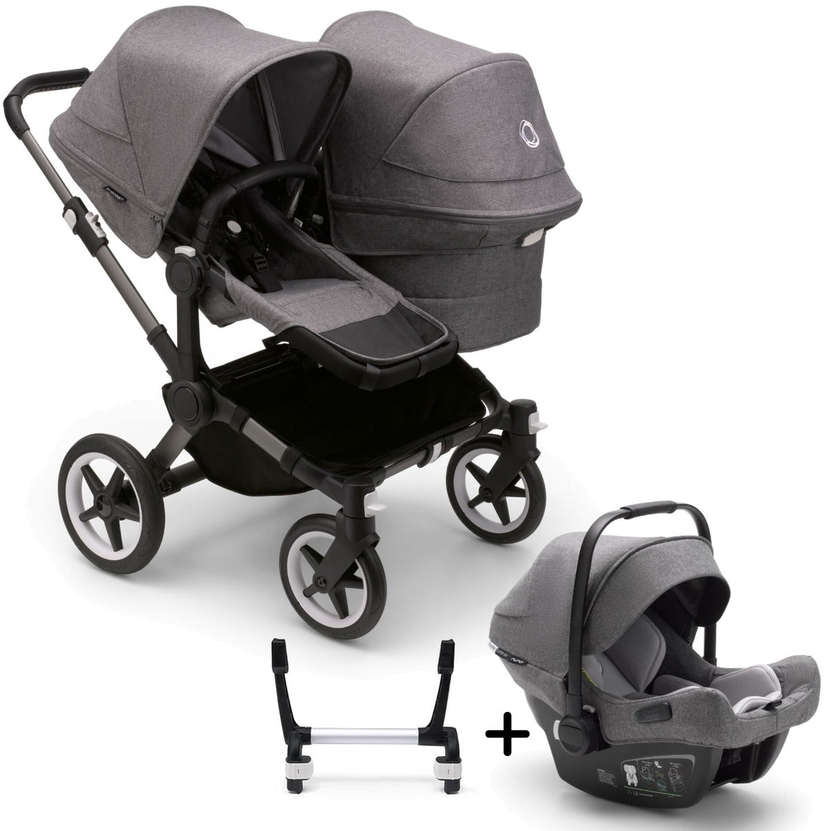 Bugaboo Donkey 5 Duo with Turtle Air Travel System - Graphite/Grey Melange