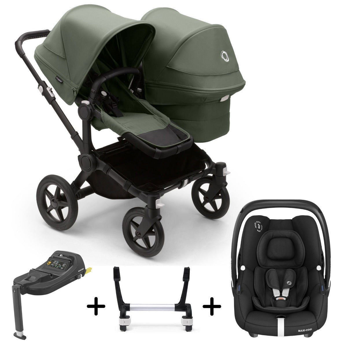 Bugaboo Donkey 5 Duo with Maxi-Cosi Cabriofix iSize Travel System - Black/Forest Green