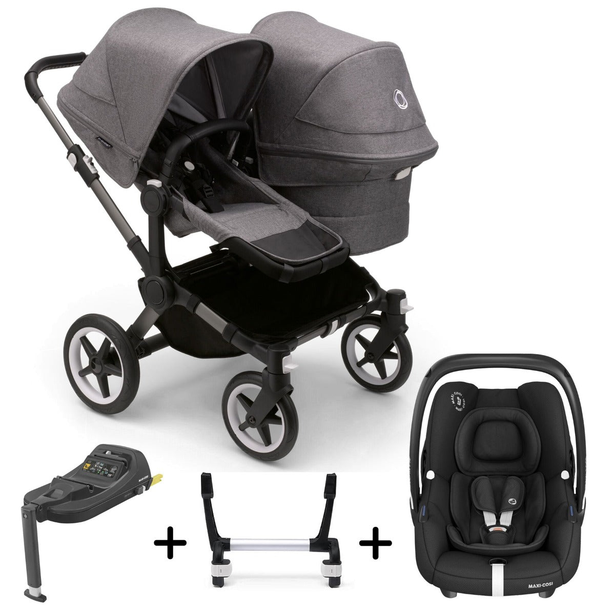 Bugaboo Donkey 5 Duo with Maxi-Cosi Cabriofix iSize Travel System - Graphite/Grey Melange