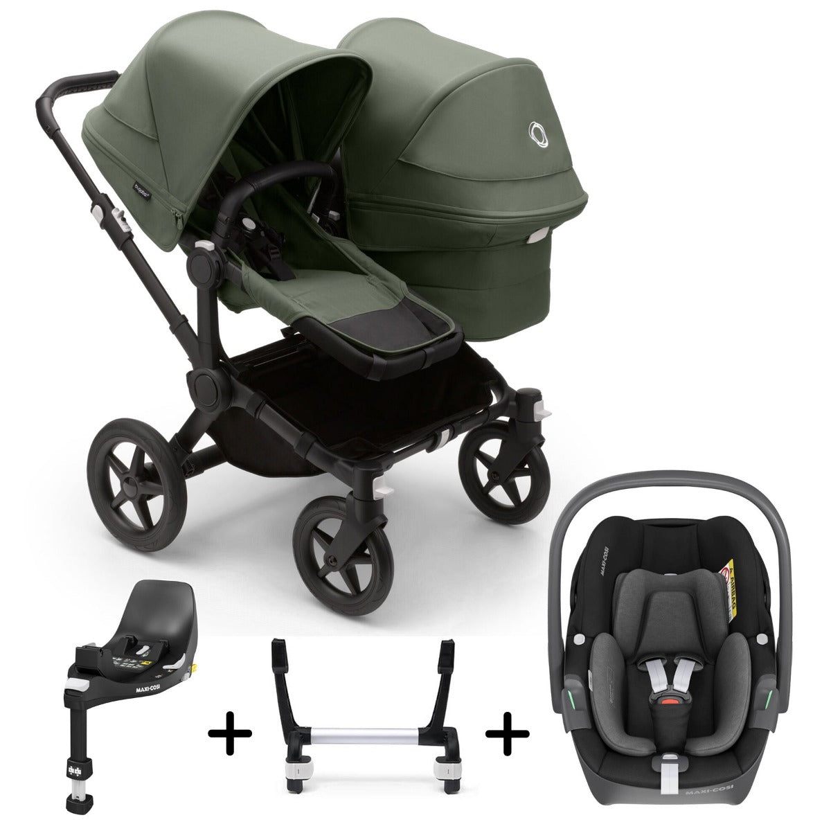 Bugaboo Donkey 5 Duo with Maxi-Cosi Pebble 360 Travel System - Black/Forest Green