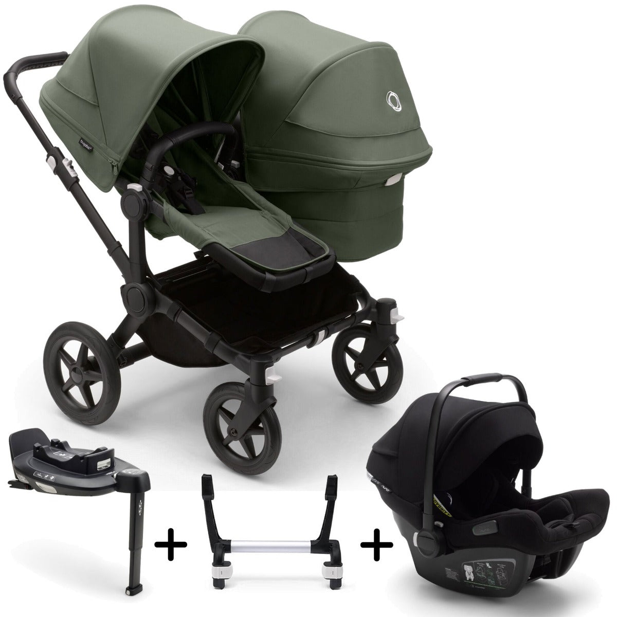 Bugaboo Donkey 5 Duo with Turtle Air Travel System - Black/Forest Green