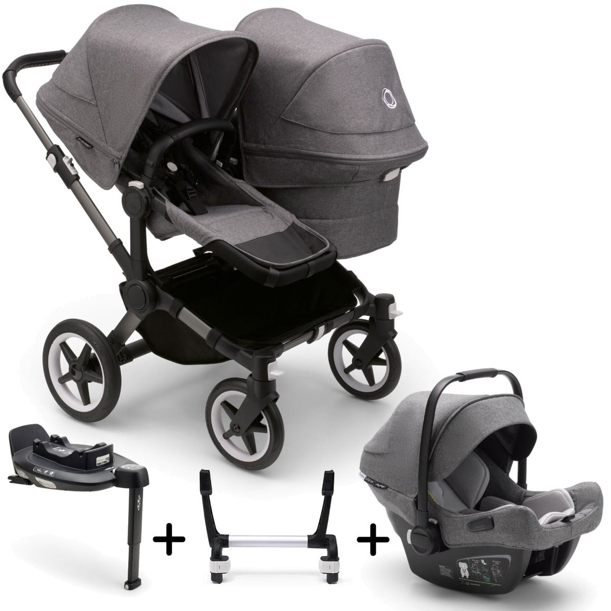 Bugaboo Donkey 5 Duo with Turtle Air Travel System - Graphite/Grey Melange
