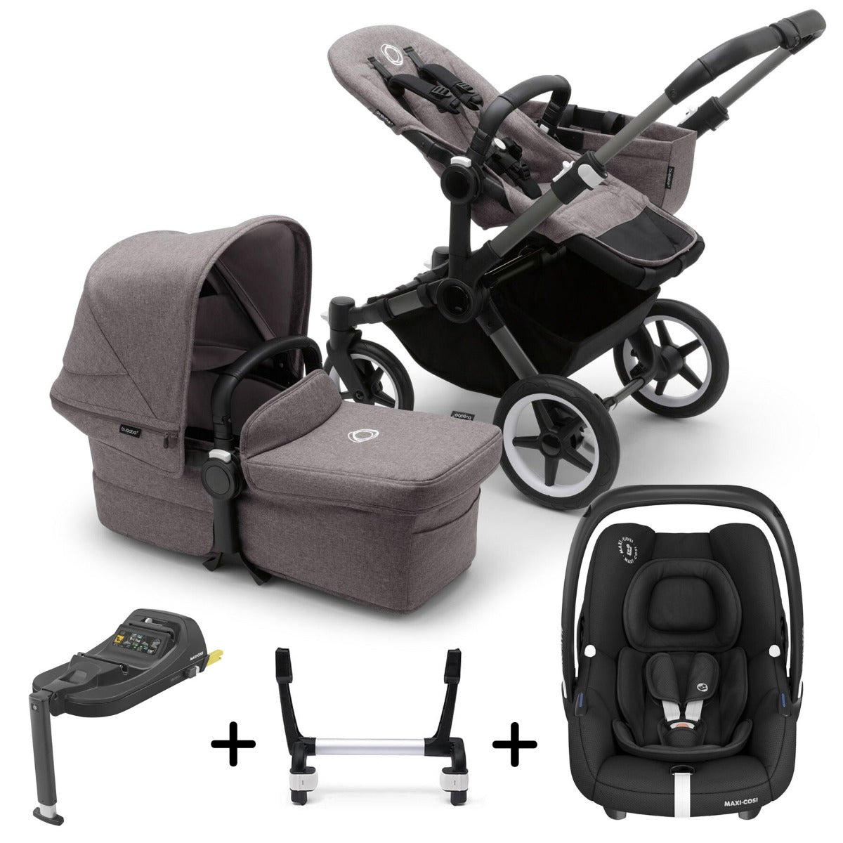 Bugaboo Donkey 5 Mono with Maxi-Cosi Cabriofix iSize Travel System - Graphite/Grey Melange