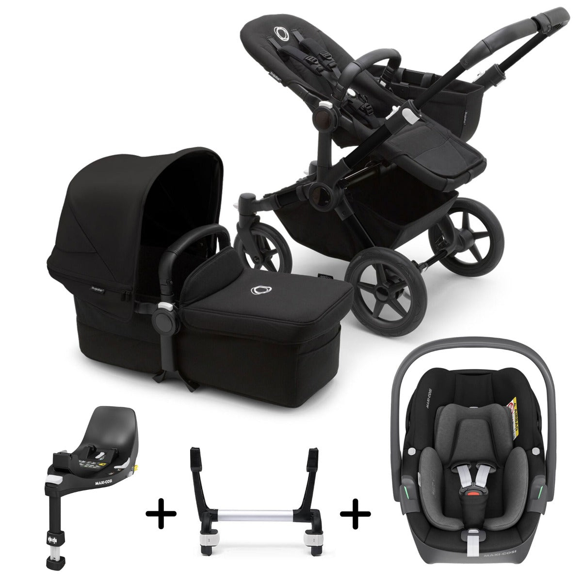 Bugaboo Donkey 5 Mono with Maxi-Cosi Pebble 360 Travel System - Black/Midnight Black