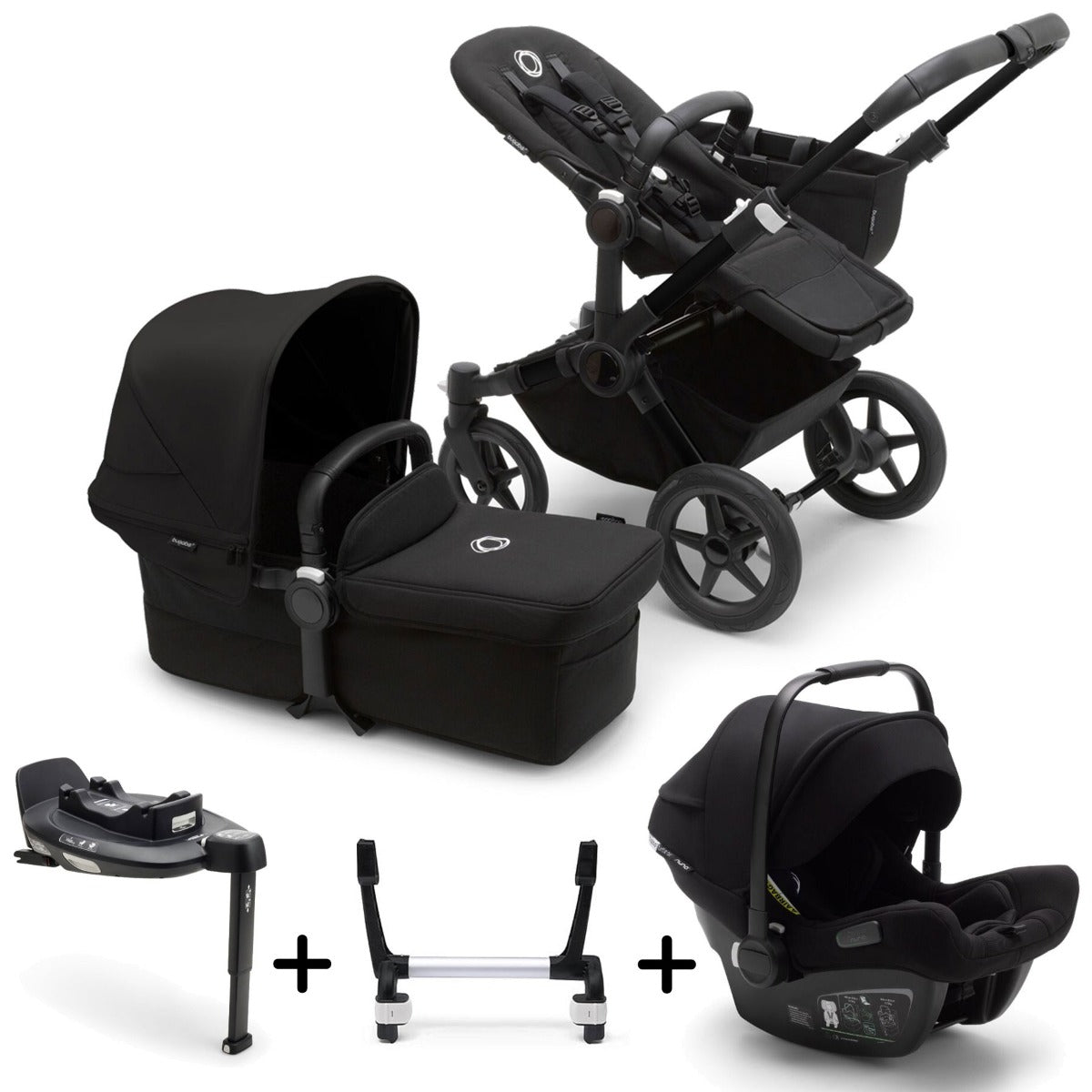Bugaboo Donkey 5 Mono with Turtle Air Travel System - Black/Midnight Black