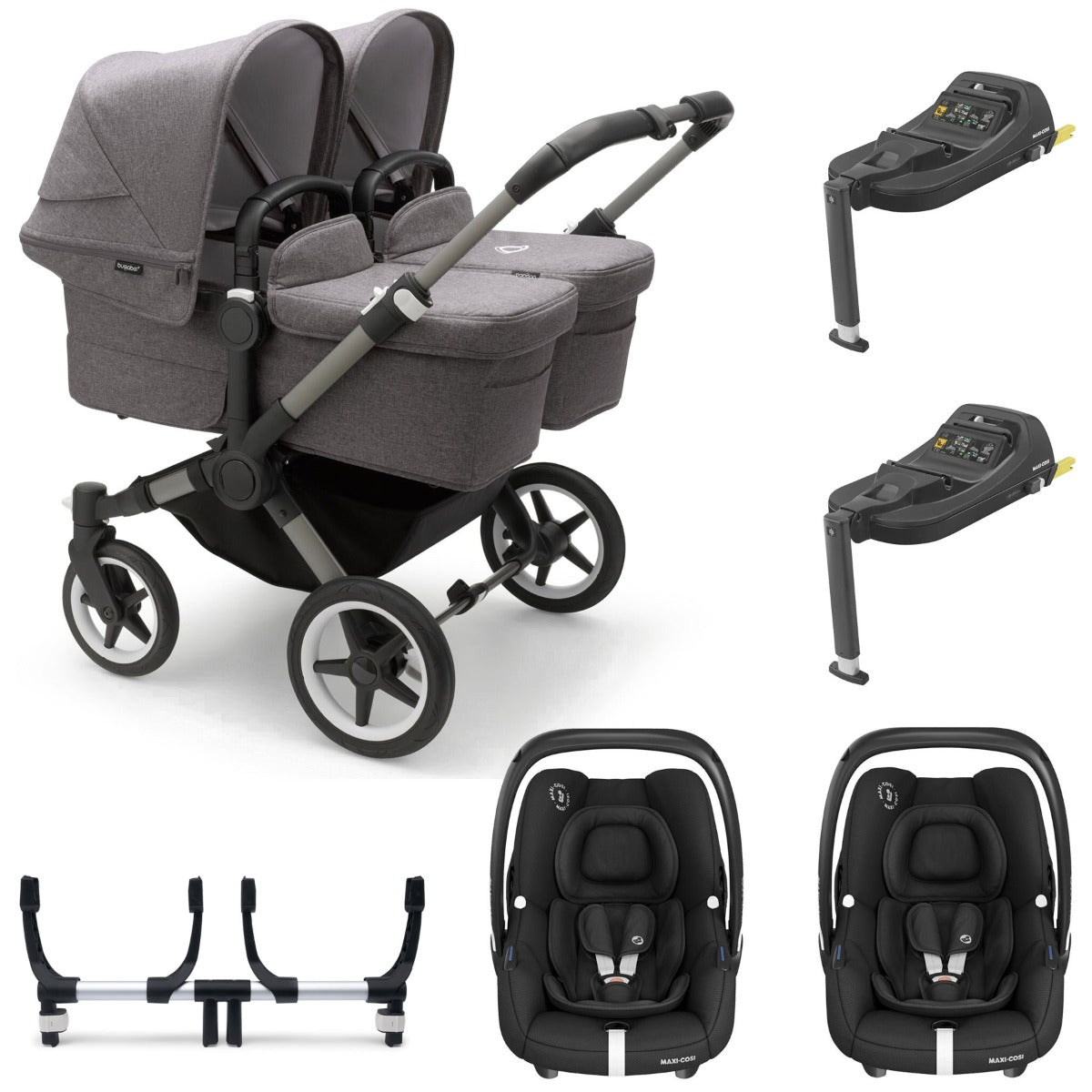 Bugaboo Donkey 5 Twin with Maxi-Cosi Cabriofix iSize Travel System - Graphite/Grey Melange