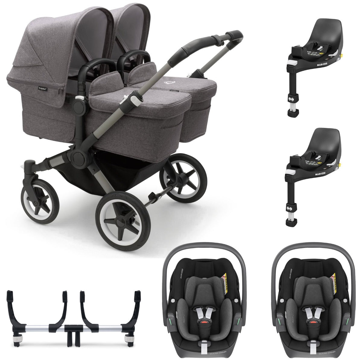 Bugaboo Donkey 5 Twin with Maxi-Cosi Pebble 360 Travel System - Graphite/Grey Melange