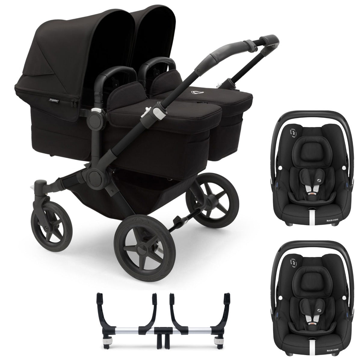 Bugaboo Donkey 5 Twin with Maxi-Cosi Cabriofix iSize Travel System - Black/Midnight Black