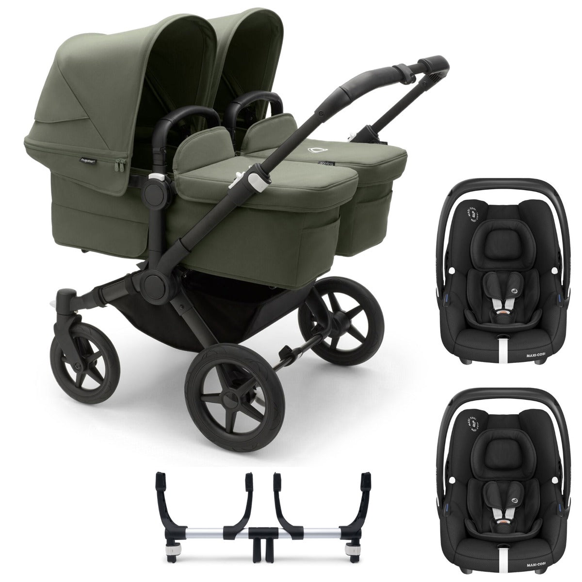 Bugaboo Donkey 5 Twin with Maxi-Cosi Cabriofix iSize Travel System - Black/Forest Green