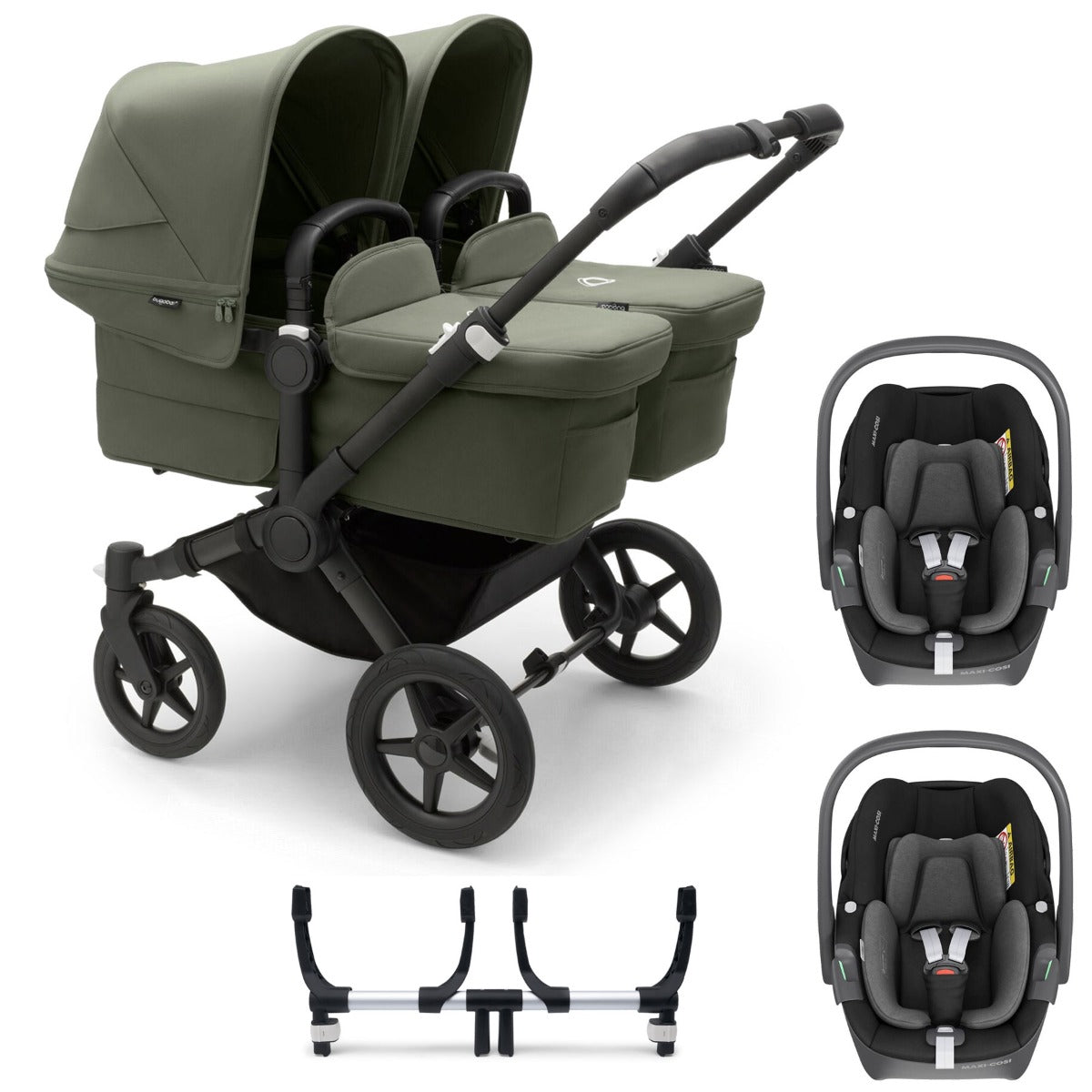 Bugaboo Donkey 5 Twin with Maxi-Cosi Pebble 360 Travel System - Black/Forest Green