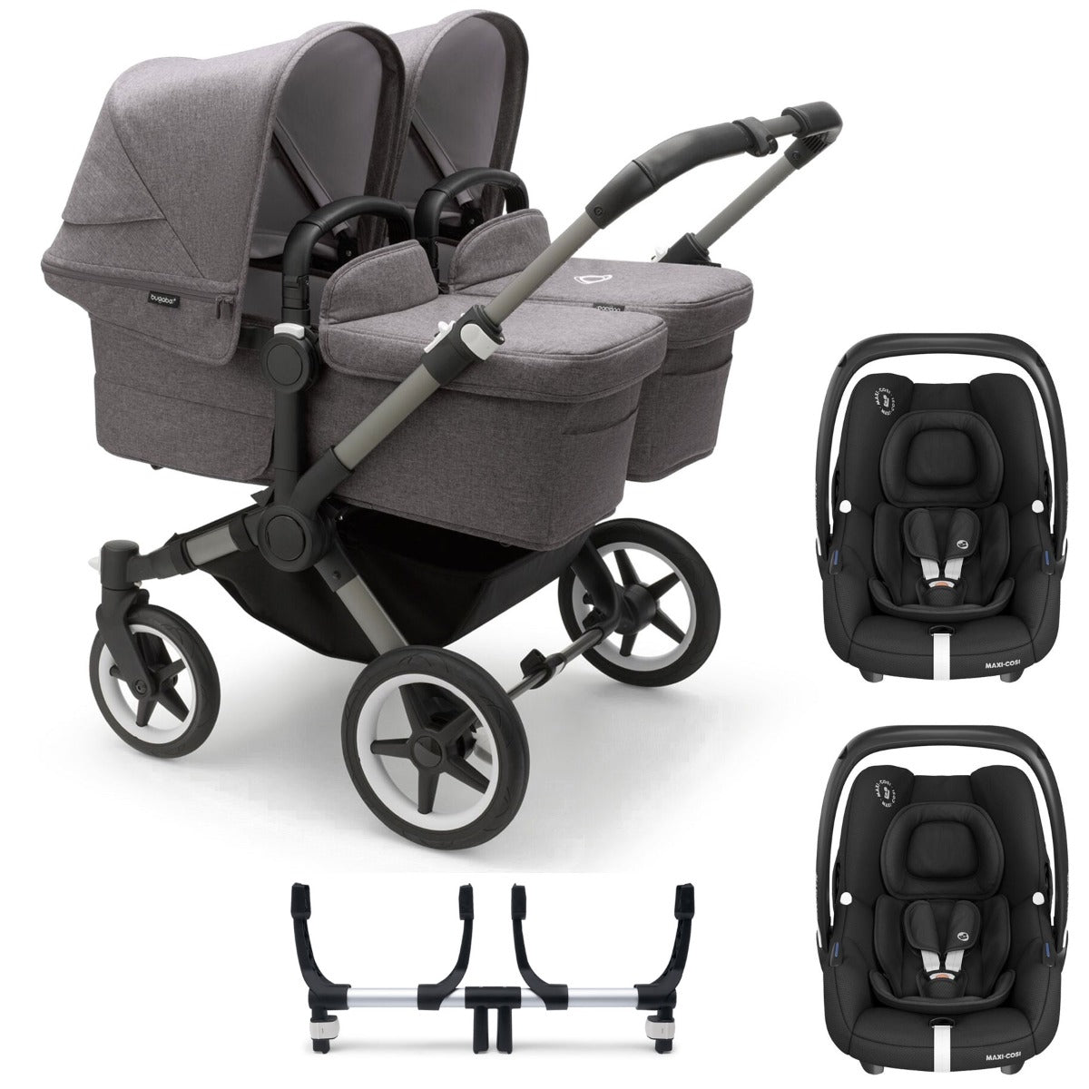 Bugaboo Donkey 5 Twin with Maxi-Cosi Cabriofix iSize Travel System - Graphite/Grey Melange
