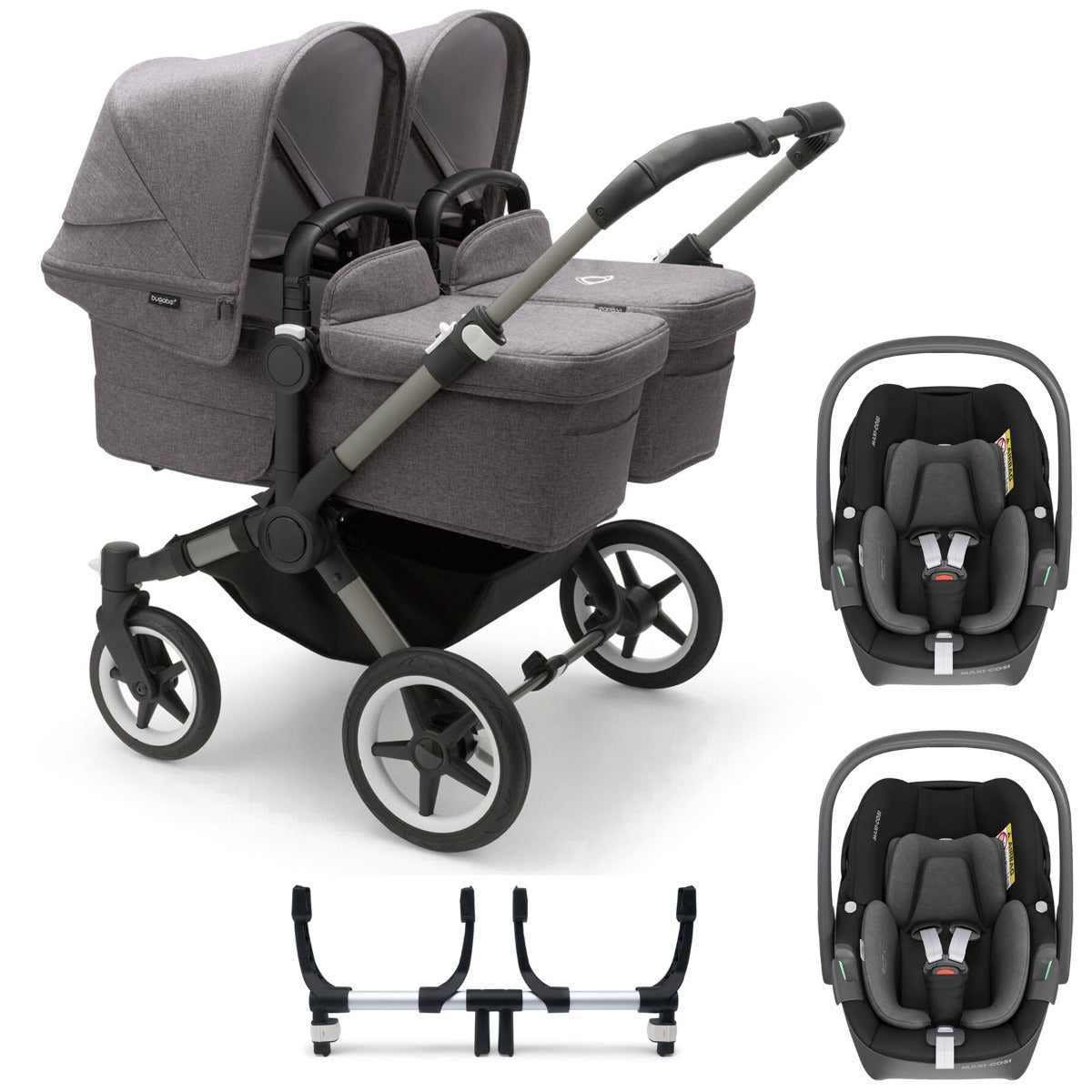 Bugaboo Donkey 5 Twin with Maxi-Cosi Pebble 360 Travel System - Graphite/Grey Melange