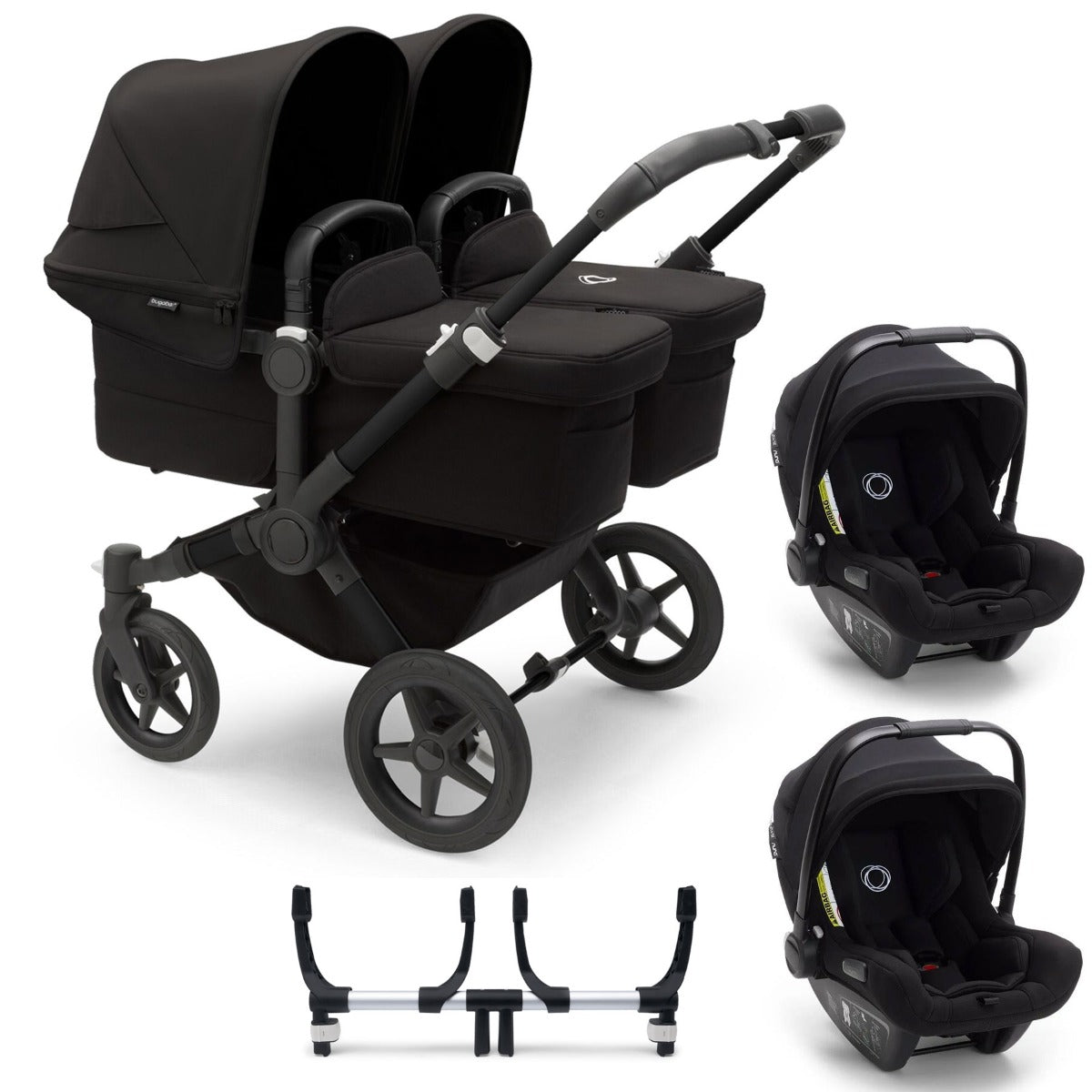 Bugaboo Donkey 5 Twin with Turtle Air Travel System - Black/Midnight Black