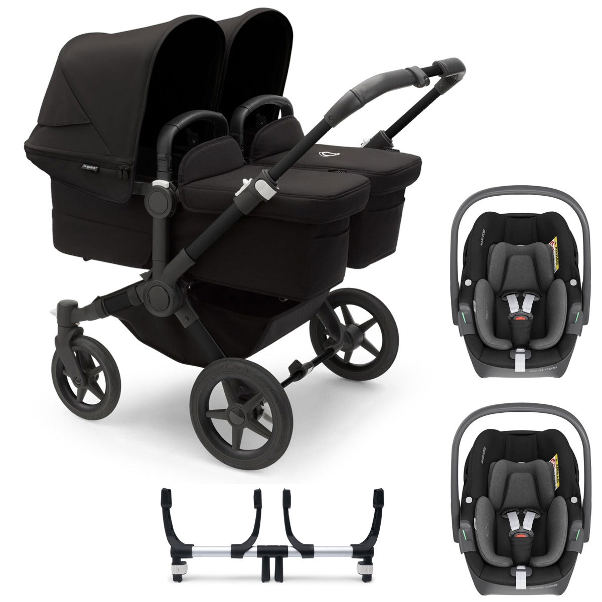 Bugaboo Donkey 5 Twin with Maxi-Cosi Pebble 360 Travel System - Black/Midnight Black