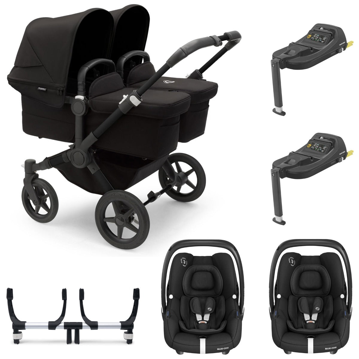 Bugaboo Donkey 5 Twin with Maxi-Cosi Cabriofix iSize Travel System - Black/Midnight Black