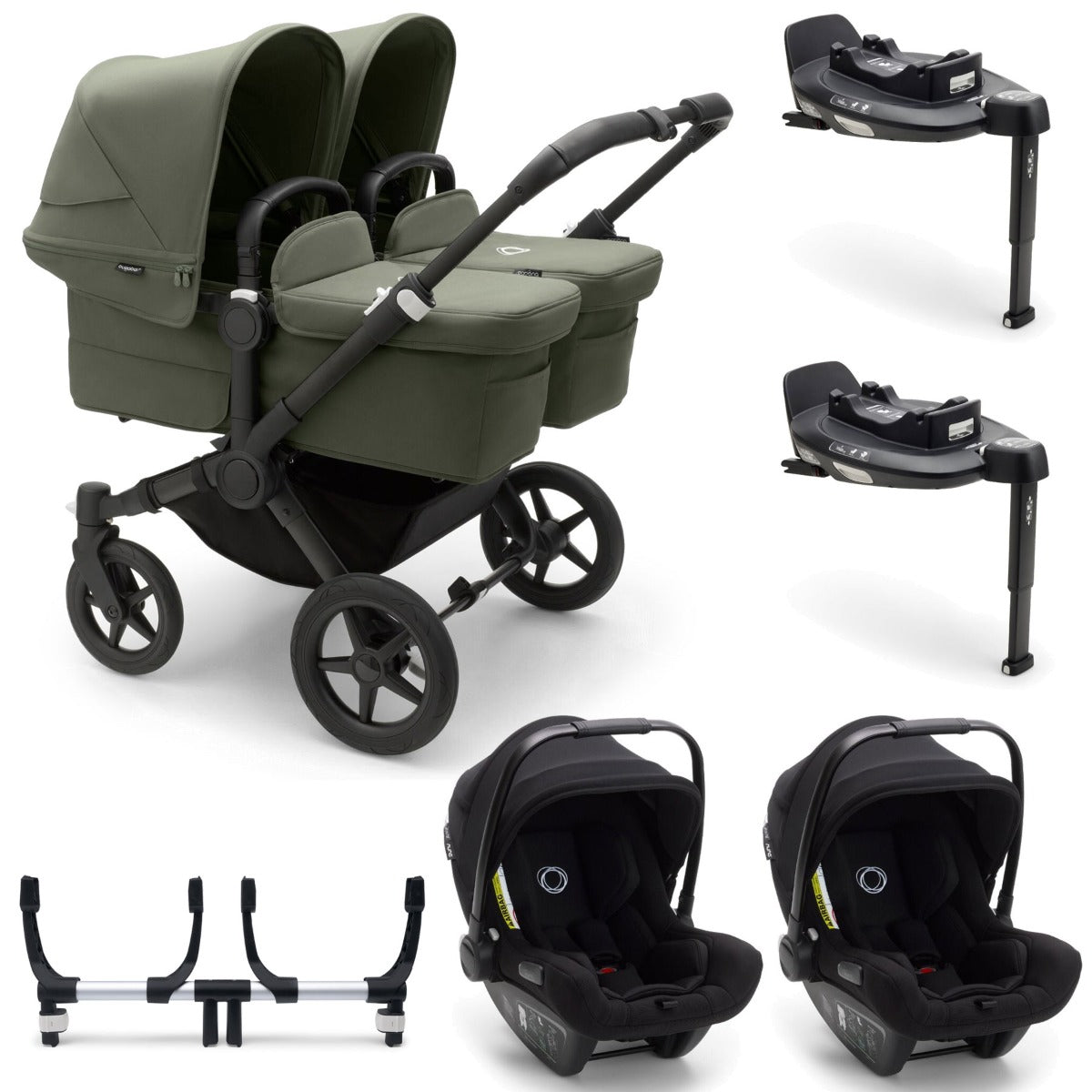 Bugaboo Donkey 5 Twin with Turtle Air Travel System - Black/Forest Green
