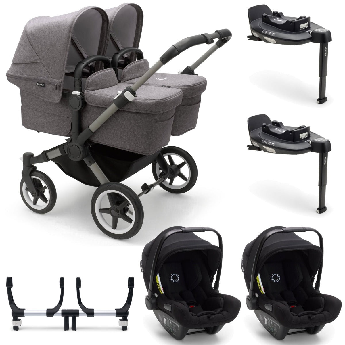 Bugaboo Donkey 5 Twin with Turtle Air Travel System - Graphite/Grey Melange