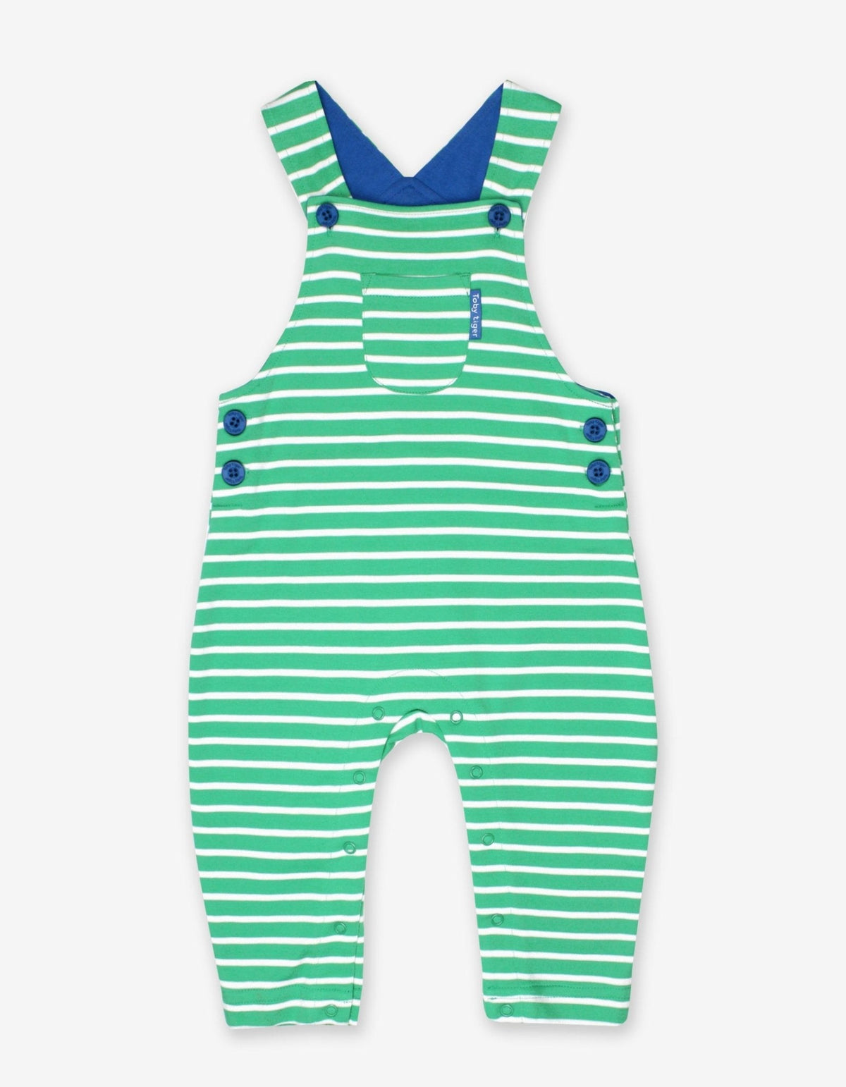 Toby Tiger Organic Green Breton Stripe Dungarees