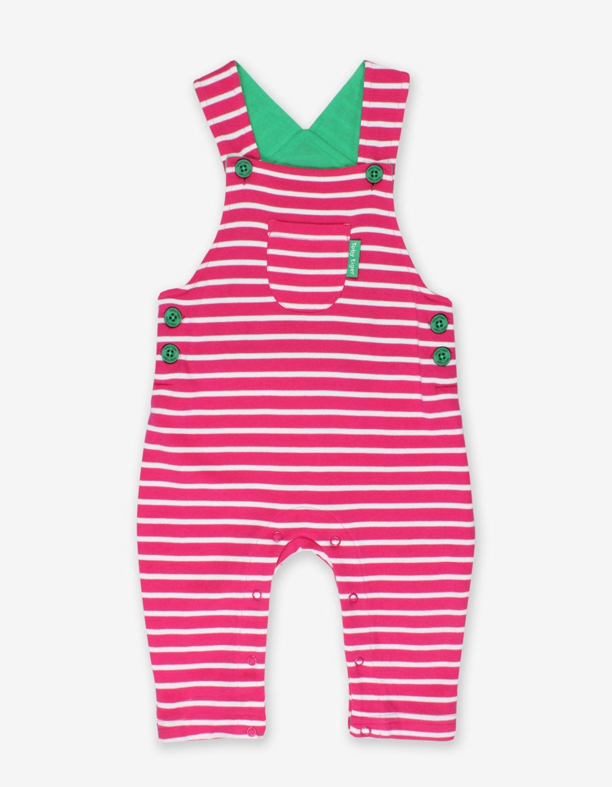 Toby Tiger Organic Pink Breton Stripe Dungarees