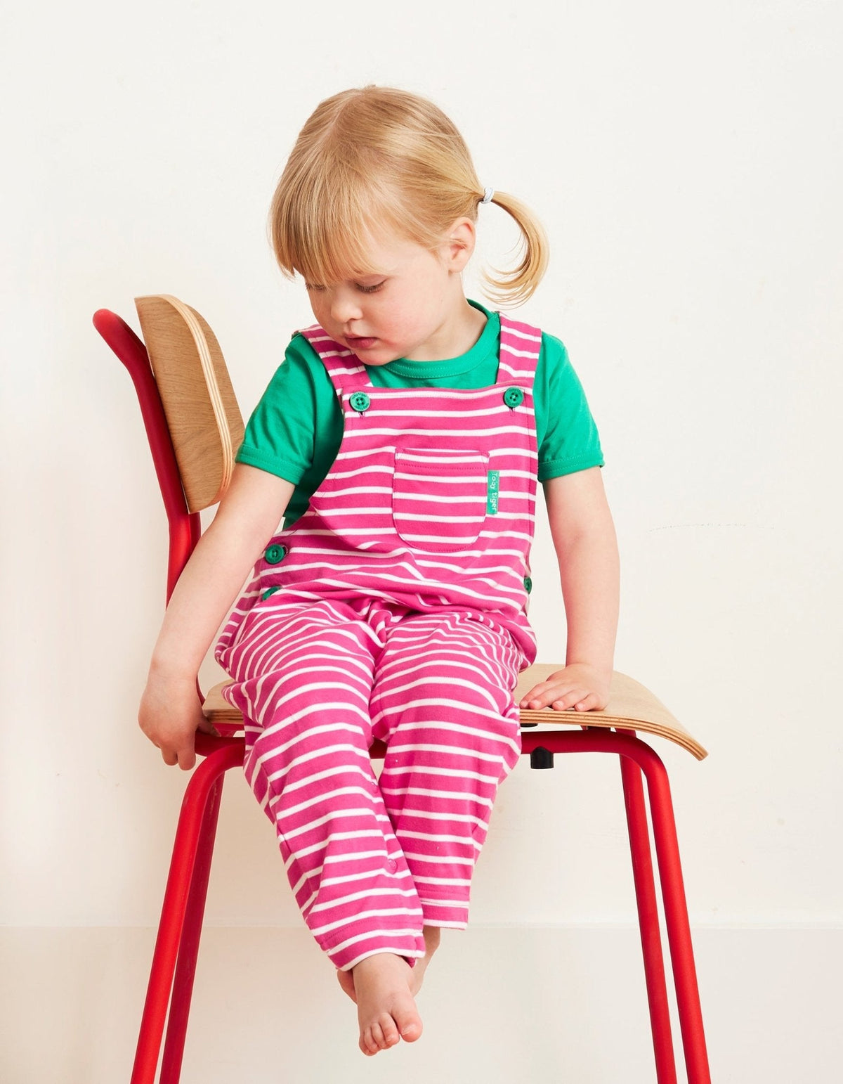 Toby Tiger Organic Pink Breton Stripe Dungarees