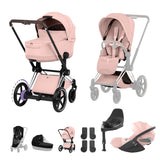 Cybex e-PRIAM Fold Cot Travel System Bundle - Style Peach Pink & Chrome Brown Frame