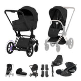 Cybex e-PRIAM Fold Cot Travel System Bundle - Style Sepia Black & Matt Black Frame
