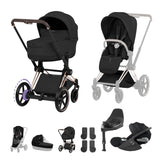 Cybex e-PRIAM Fold Cot Travel System Bundle - Style Sepia Black & Rose Gold Frame