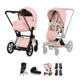 Cybex e-PRIAM Fold Cot Accessory Bundle - Style Peach Pink & Matt Black Frame