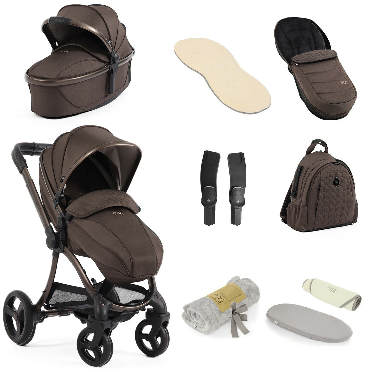 Egg 3 Stroller 9 Piece Snuggle Accessory Bundle - Chocolate Velvet