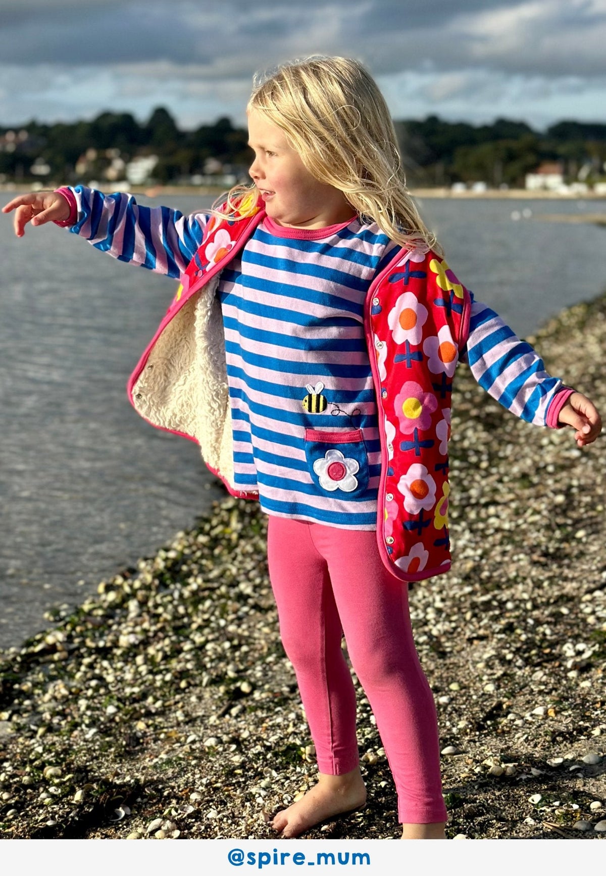 Toby Tiger Organic Pink Flower Print Reversible Gilet