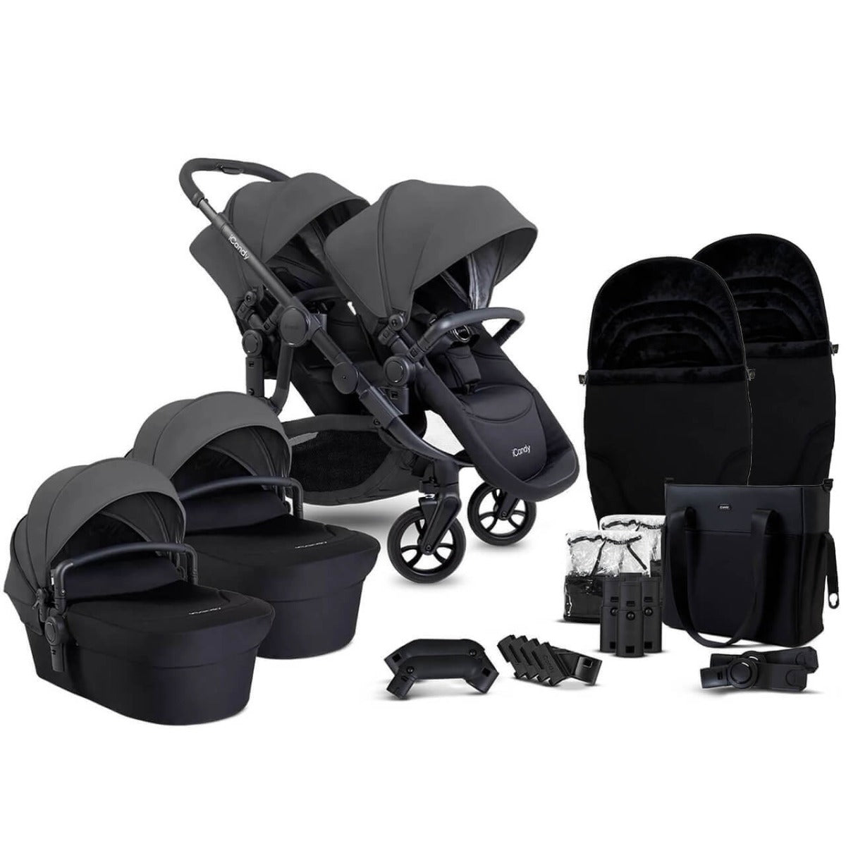 iCandy Orange 4 Twin Pushchair with Complete Accessory Bundle - Fossil