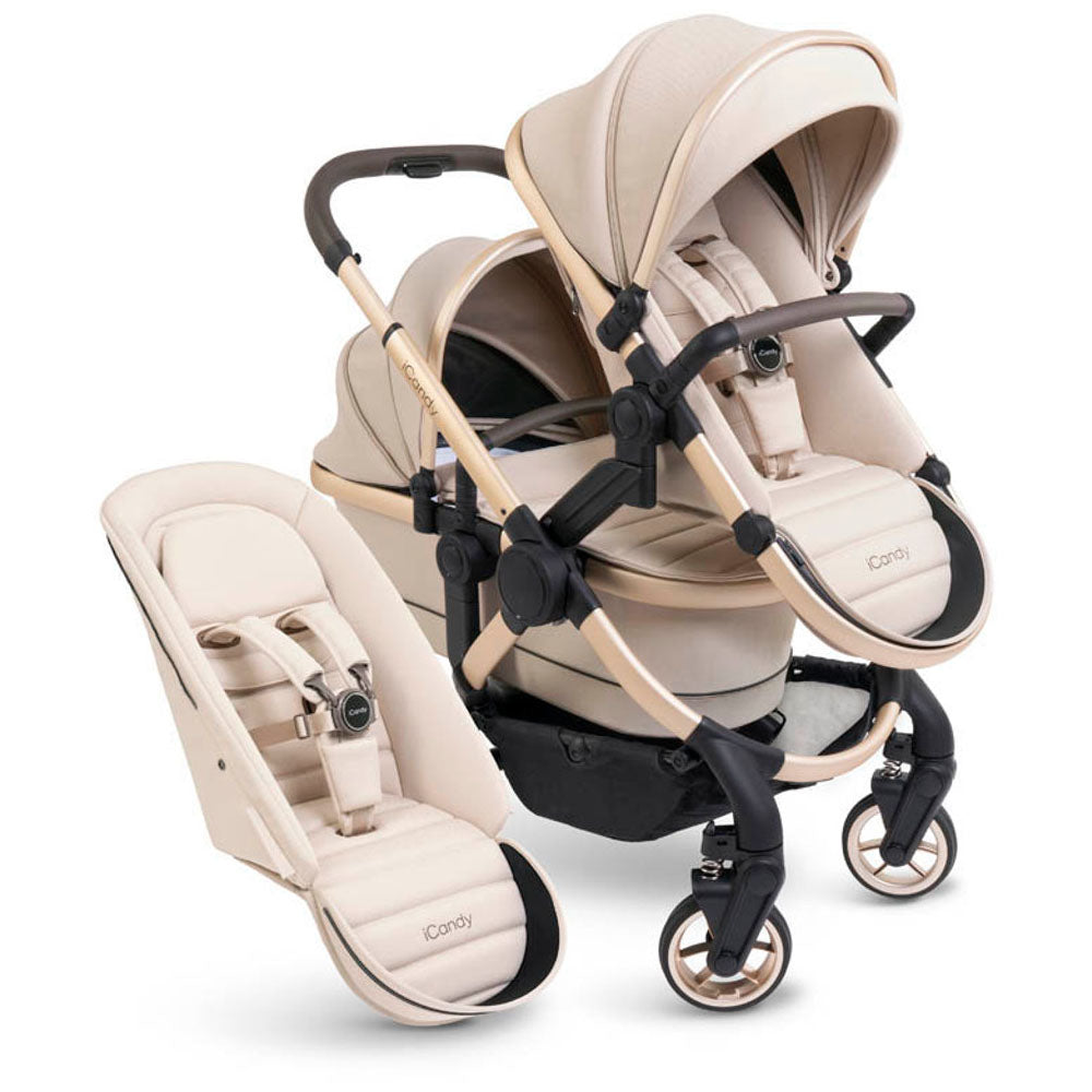 iCandy Peach 7 Double Travel System Bundle with Maxi-Cosi Pebble 360 Pro2 iSize Car Seat & Base - Biscotti