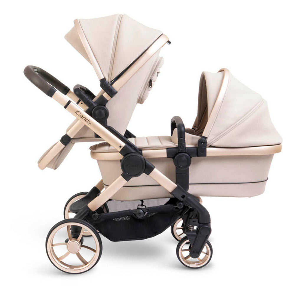 iCandy Peach 7 Double Travel System Bundle with Maxi-Cosi Pebble 360 Pro2 iSize Car Seat & Base - Biscotti