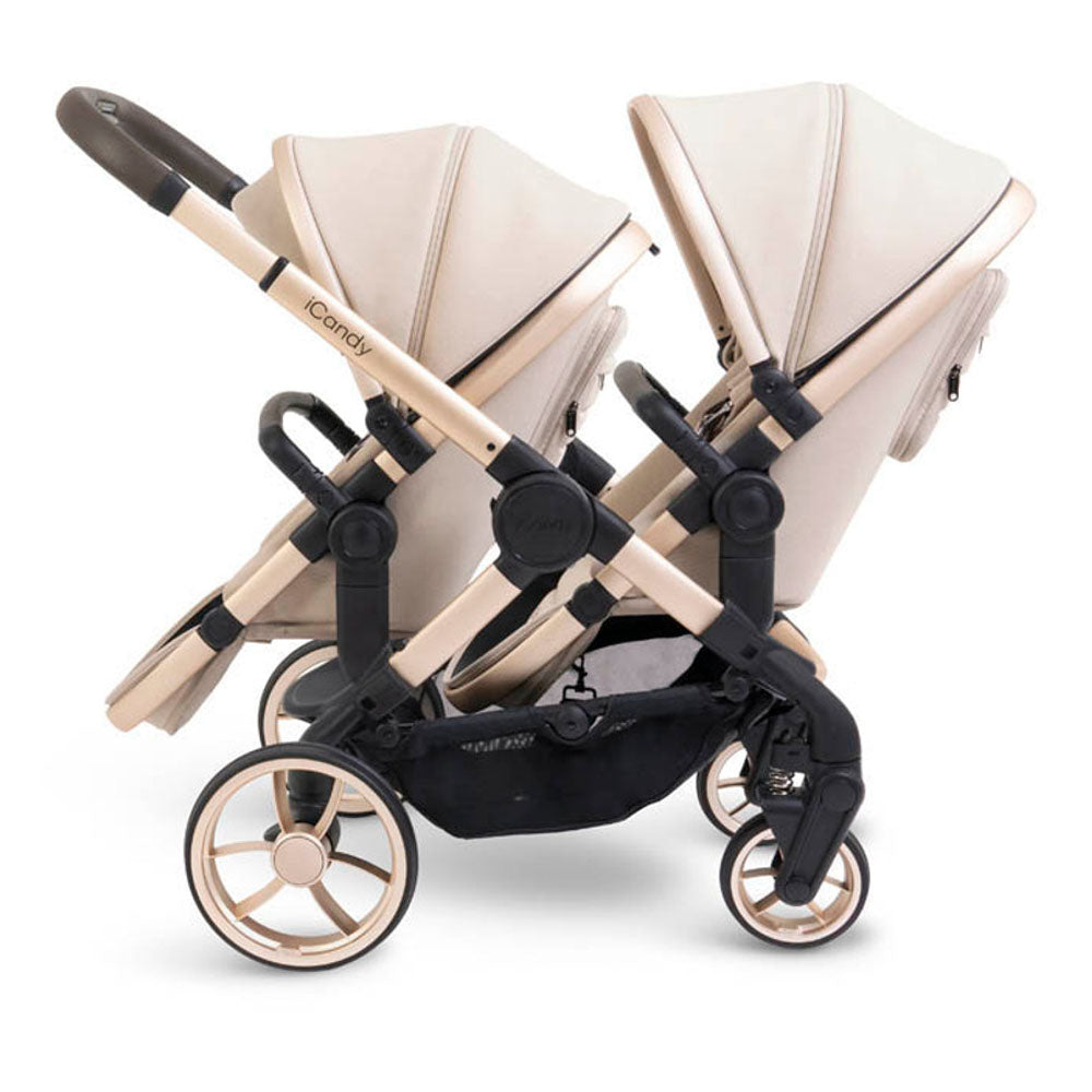 iCandy Peach 7 Twin Pushchair Travel System Bundle with Maxi-Cosi Pebble 360 iSize Car Seat & Base - Biscotti