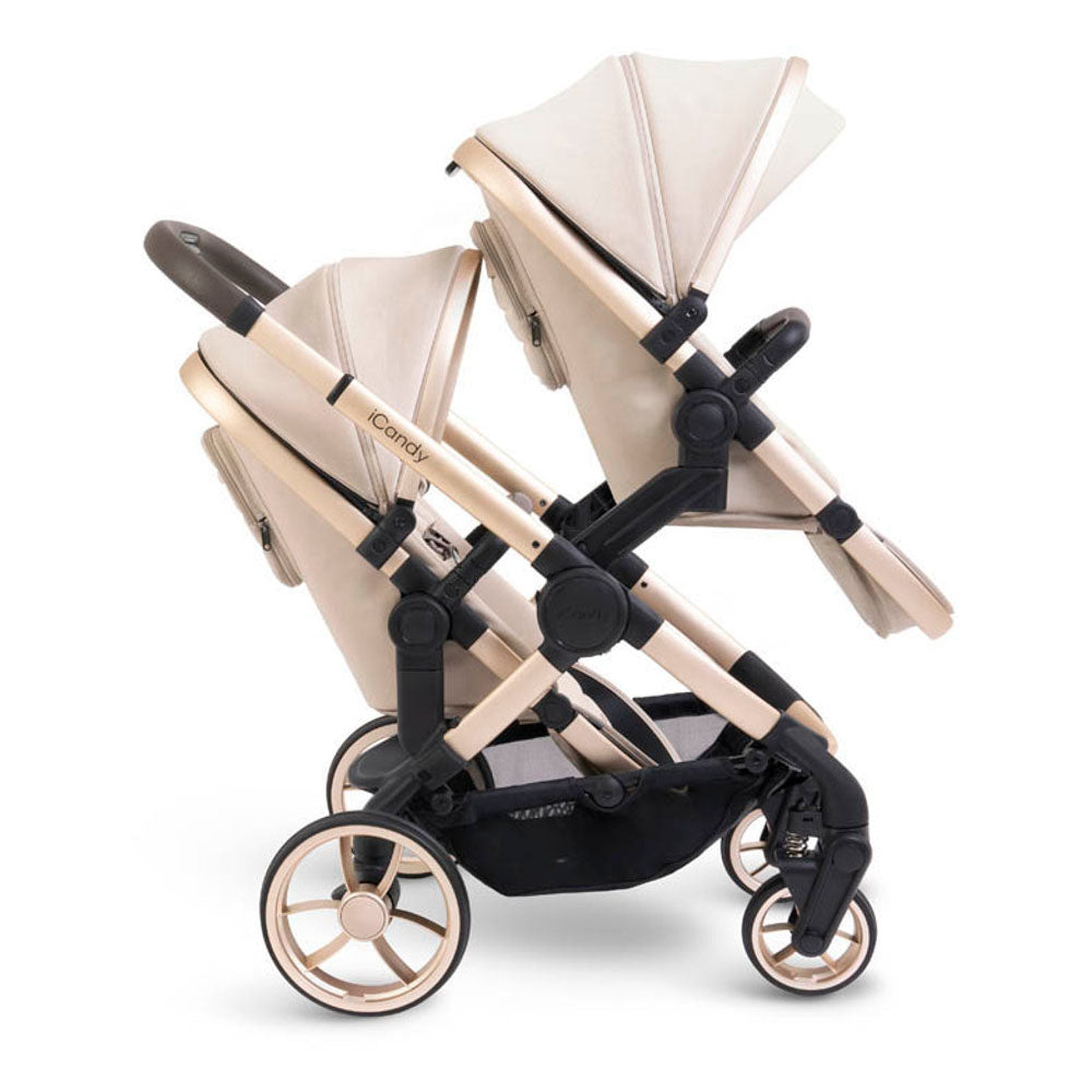 iCandy Peach 7 Twin Pushchair Travel System Bundle with Maxi-Cosi Pebble 360 iSize Car Seat & Base - Biscotti