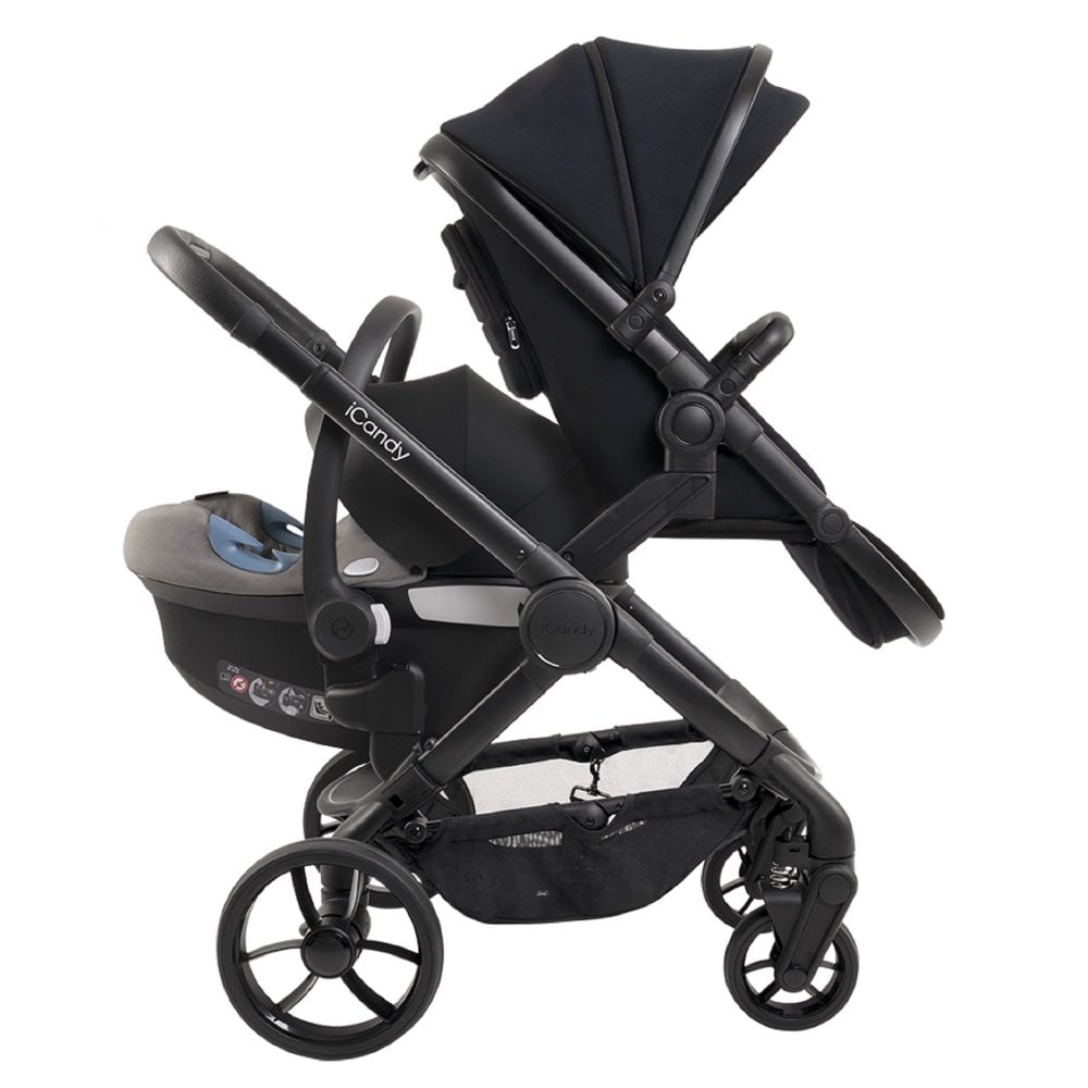 iCandy Peach 7 Double Travel System Bundle with Cybex Cloud T iSize Car Seat & Base - Black Edition